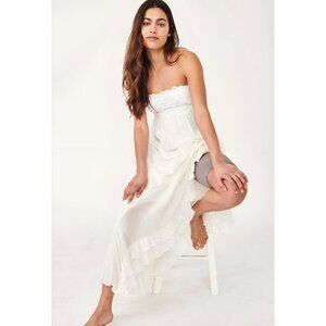Free People Adella White Strapless Lace Trim Corset Maxi Dress Boho Beach – M